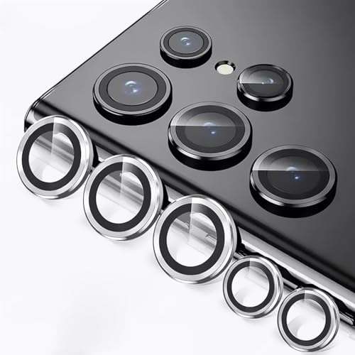 TENOC Camera Lens Protector for Samsung Galaxy S22 Ultra 2022 9H Tempered Glass Camera Screen Cover Silver Metal Individual Ring