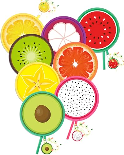 Vertintong 8 Pcs Round Foldable Hand Fan with 8 Pcs Incense Chips Summer Fruit Collapsible Cooling Fan Hanging with Fruit Air Freshener for Travel Summer Events Camping Outdoor Games Party Favors