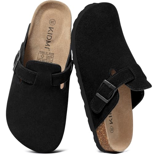 Image of KIDMI Genuine Suede Clogs for Women Men Cork Footbed Sandals Leather Mules Potato Shoes with Arch Support