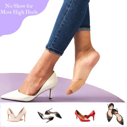 Flammi 6 Pairs Women's Toe Cover With Padding Toe Topper Liner Socks Non-Skid Bottom (Sheer-6Beige) #TOP4