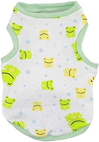 HRTTSY Small Dog Shirt Cute Puppy Cat T Shirt Clothes Soft Cotton Sleeveless Tee Shirts for Small Dogs Cats Summer Doggy Vest Tee Shirt Chihuahua Yorkie Shih Tzu Pet Apparels(Green Frog,S)