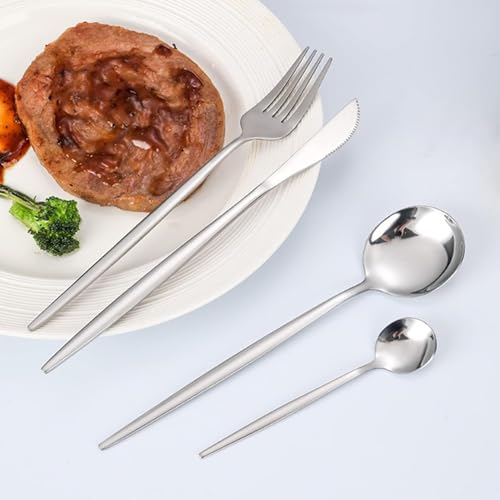 Image of BonZeaL Stainless Steel 24 Pieces Silver Cutlery Set for 6 Person with Stand Mirror Finish Flatware Set for Dining Table Hotel Cafe Bar Restaurant Premium House Warming Gifts for New Home Kitchen