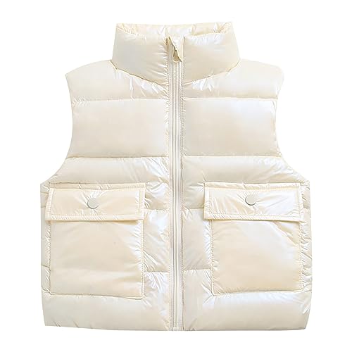 Toddler Boys Girls Winter Vest Sleeveless Collar Solid Color Down Vest with Pockets Smooth Zipper Jacket
