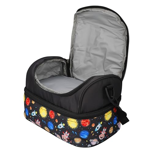 Image of Ji and Ja Multi Compartment Dual Slot Lunch Bag Double Insulated Tiffin Lunch Bag with Multi Zipper Pockets for School (Space Black)