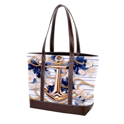 Sac fourre-tout en toile pour femme bleu et blanc avec fermeture éclair