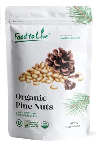 Food to Live Organic Dry Roasted Pine Nuts with Himalayan Salt, 1 Pound...