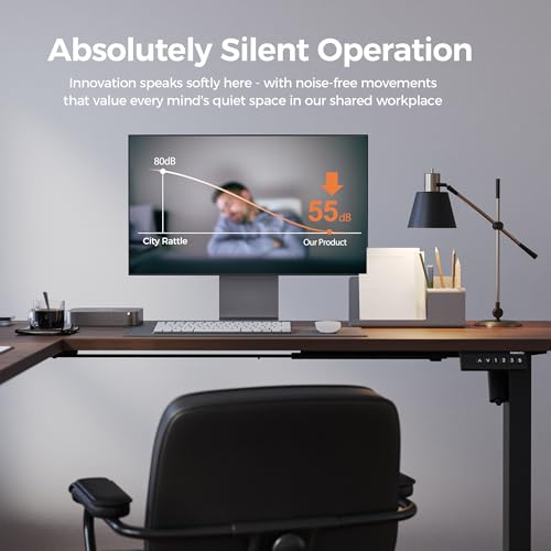 Image of Agilestic 63 x 55 Inch L Shaped Standing Desk Adjustable Height, Corner Standing Desk, Sit Stand Up Computer Table, Splice Board, Dark Walnut