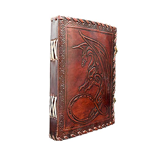 Carnet de croquis en cuir véritable fait main avec dragon gravé