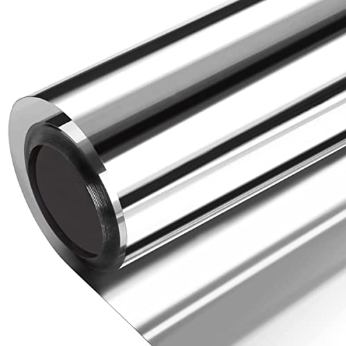 One Way Window Film Mirror Cover Privacy Protection Tint,Heat Control Sun Reducing Anti UV Reflective Solar Tint,Non-Adhesive Window Blocker Coverings House Ventanas Film Silver 23.6 x 157.5 Inch