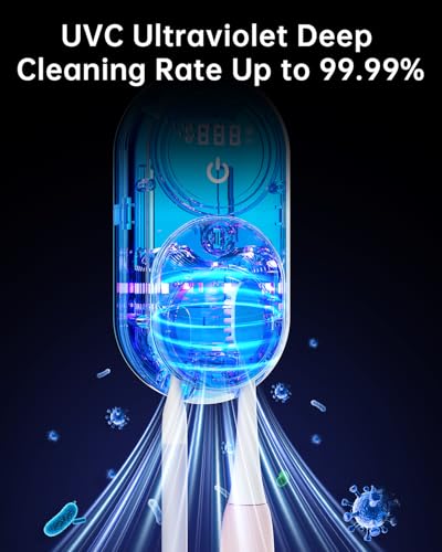 Image of Toothbrush Holder & Toothbrush Cleaner, UV Toothbrush Sanitizer and Holder 2 Slots, Cleaning and Fan & Heat Drying, LED Smart Screen, Wall Mounted Tooth Brush Holder for Bathrooms (Black)