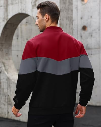 Image of HYPESTFIT Mens Lightweight Jacket Casual Bomber Jacket Color Block Varsity Coat