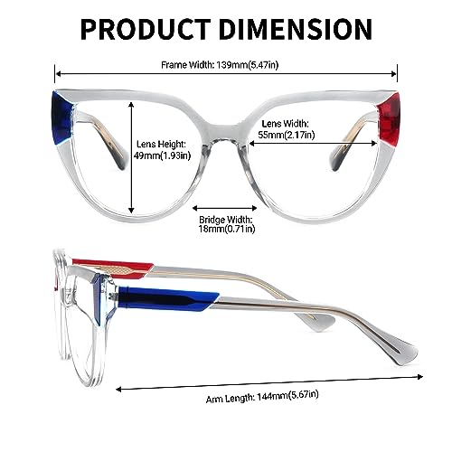 Image of Zeelool Stylish Oversized Cat Eye Blue Light Blocking Glasses for Women Joyce ZJGT550502-02 Grey /Red /Blue