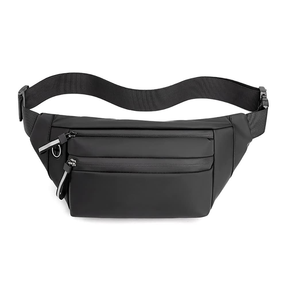 SYGA Chest Bag Waist Fanny Pack Running Belt for Men Women Unisex Bum Bag with Headphone Jack and 2-Zipper Pockets Adjustable Belt for Outdoors Yoga Workout Hiking Gifts for Men Women- Black