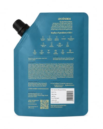 Image of Antinorm Never Miss a Facial Refill Pouch 100g | Exfoliates Dead Skin | 9-in-1 Enzyme Face Scrub | Removes Dullness and Tan | Instant Glow | Pore Refining | Refill Pack (excludes Jar)