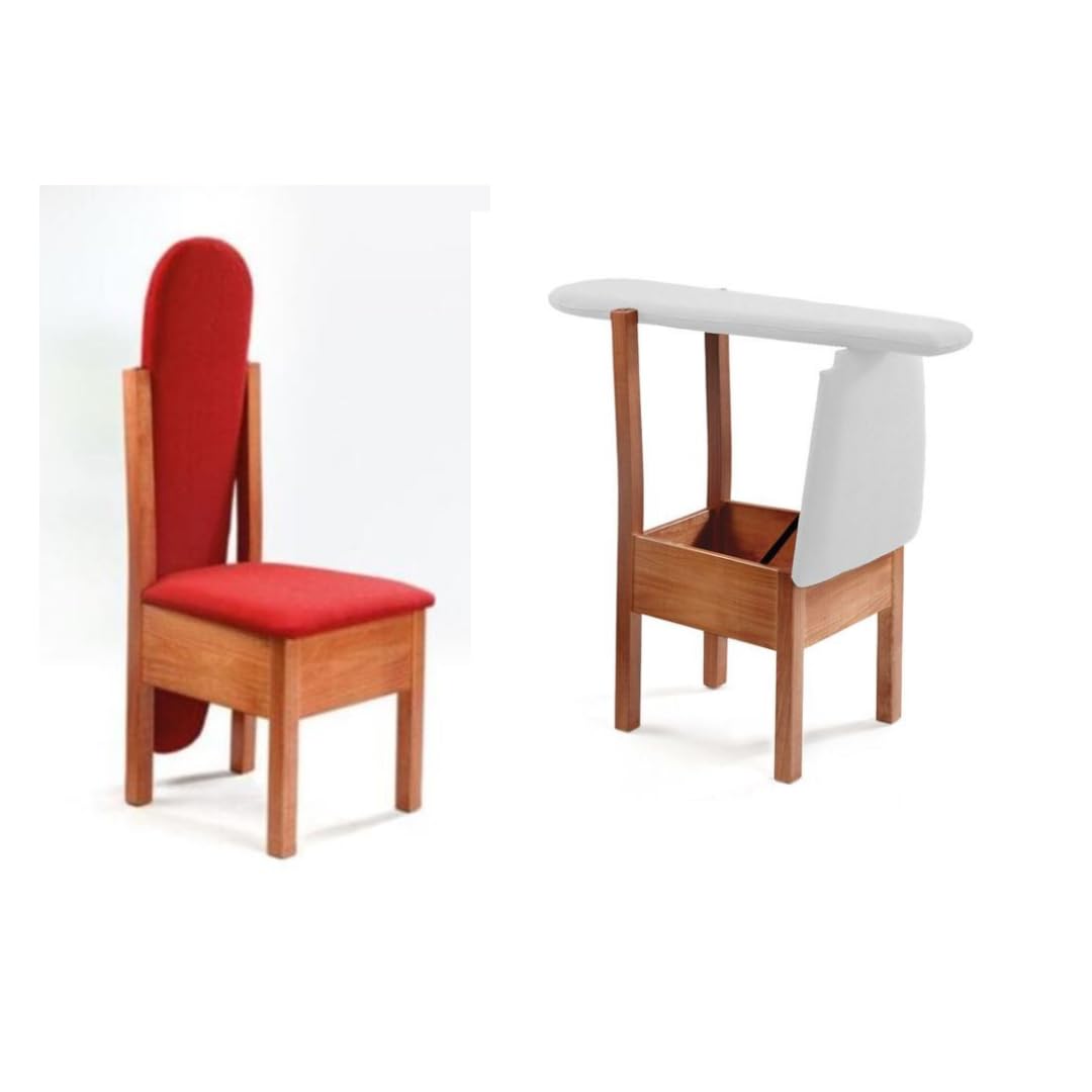 REALWOOD Modern Wooden Multipurpose Ironing Board Convertible Chair Ideal for Home | Hotels | Resorts | Living Room | Guestroom (15L x 15W x 35H Inches) (Red)