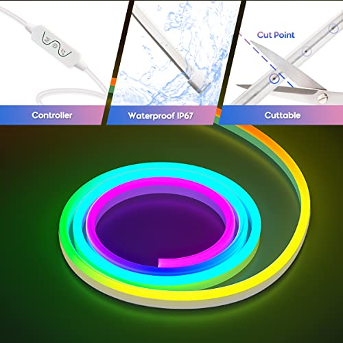 Qoope Led Neon Rope Lights, 16.4Ft/5M Rgb Dimmable Waterproof 12V Led Strip Lights With Music Sync, Remote & App Control For Bedroom Living Gaming Room Bar Outdoor Wall Decor (Power Adapter Included) #TOP5