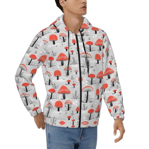 Sweat à capuche zippé pour homme avec cordon de serrage imprimé champignon