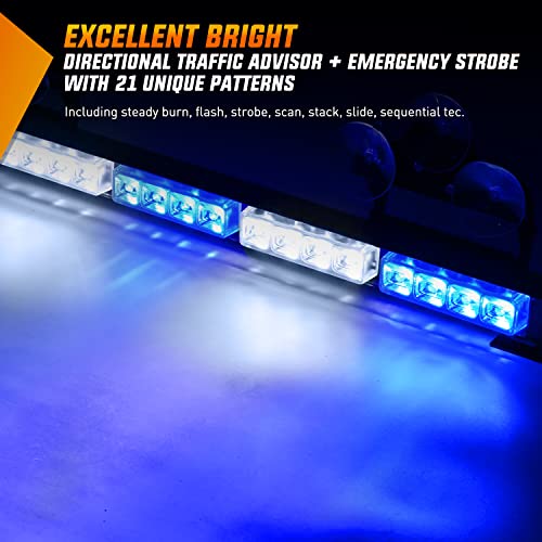 Image of Nilight 35 Inch LED Traffic Advisor Emergency Strobe Light Bar,Blue White | 32 LED, 21 flash patterns, directional warning Light with cigarette lighter plug for truck construction and service vehicle