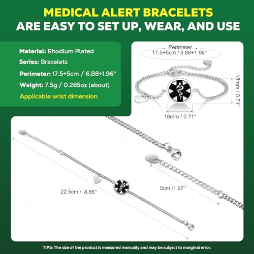 Theluckytag Upgraded Medical Bracelets Men Women with QR Code Medical Alert ID Bracelets - Titanium Steel Wristband Fits Wrists Up 8''-10'' - More Space Custom Emergency Medical ID Info