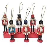 SurpriseSeptember 6 PCS Christmas Nutcracker Ornament Set, 4.9in Wooden Nutcracker Figures Christmas Tree Decoration, Mini Nutcracker Soldier Festival Party Desktop Decoration