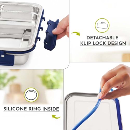 Image of Magnus Dixie Stainless Steel Lunch Box - Airtight & Leak Proof Tiffin, 2 Containers (800ml & 200ml), Ideal Lunch Box for Kids, Lunch Boxes for Office Men, Women & Picnic, Blue