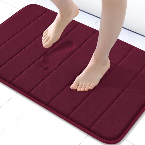 Image of (50cm x 80cm , Wine Red) - Memory Foam Soft Bath Mats - Non Slip Absorbent Bathroom Rugs Rubber Back Runner Mat for Kitchen Bathroom Floors 50cm x 80cm , Wine Red