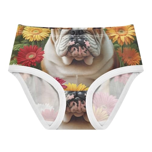 Cotton Toddler Underwear Custom Adorable Bulldog Vibrant Flowers Girl Panties Cute Fun Underpants Briefs 2t