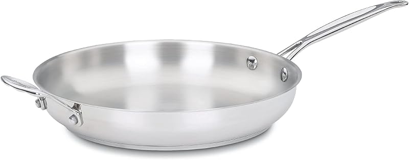 Cuisinart 722-30H Chef's Classic Sartén abierta de acero inoxidable de 12 pulgadas con mango auxiliar, acero inoxidable