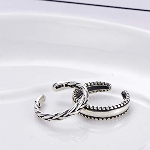 Elitven 2Pcs Sterling Silver Open Adjustable Toe Rings Vintage Braid Rings For Women Girls (Braided Style) #TOP3