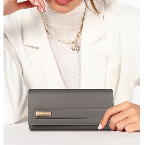 Image of ALSU Women's Hand Wallet Purse Clutch | Phone Pocket | Coin Compartment | Credit Card Slots| Zipper Pocket| Office use| Casual use| Faux Leather (Grey)