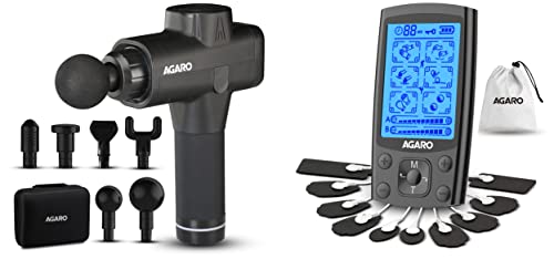 Image of AGARO Supreme Gun Massager for Back Pain Relief, Remove Muscle Fatigue Black & Dual Channel TENS Massager TM2421, 24 Mode, 20 Intensity Level, 13 Gel Pad, Carry Bag (Black) - Muscle Recovery Combo