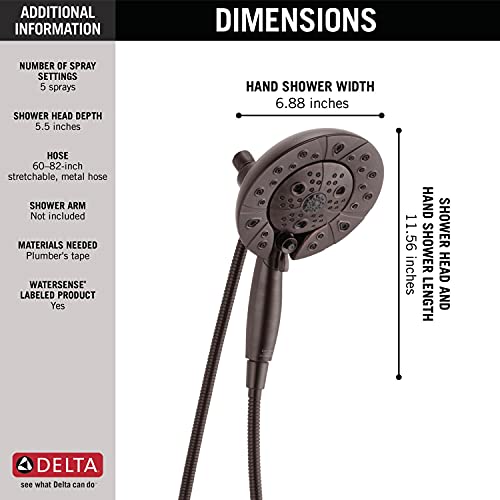 Image of Delta Faucet 5-Spray In2ition Dual Shower Head with Handheld Spray, H2Okinetic Oil Rubbed Bronze Shower Head with Hose, Showerheads, Handheld Shower Heads, Venetian Bronze 58480-RB-PK