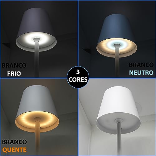 Luminária Abajur Mesa Led Touch Dimerizável S/Fio Portátil Recarregável Lâmpada 3 Toque Branco Quent