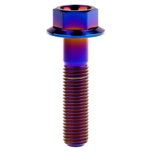 Image of Ti Screws M10 x 20 25 30 35 40 45 50 55 60 65 70 75 80 90 100mm 1.25 Pitch Titanium Flange Hex Bolt Pack of 4 (Burnt Blue, M10x45mm)