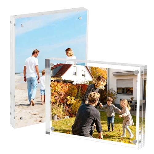 Wixovo 2er Acryl Bilderrahmen 10x15 cm, Magnetische Bilderrahmen ohne Rahmen, Doppelseitig...