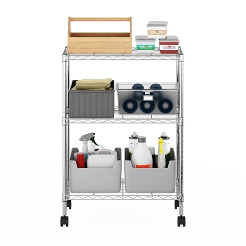 Furinno Wayar 3-Tier Metal Storage Shelf Rack Cart with Casters, 23 x 13 x 30, Stainless Steel - image 5