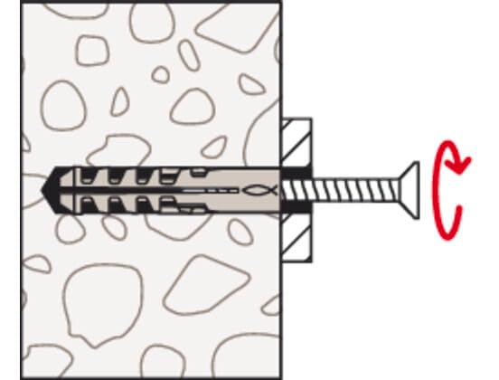 Image of fischer S6 Universal Wall Anchors for Concrete and Solid Masonry, 1 /4 inch x 1-3 /16 inch (6 x 30 mm), Rimless Nylon, Two-Direction Expansion - 100 Units
