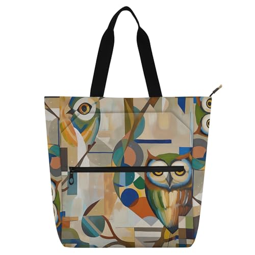 Bolsa de libros para niños con cremallera y diseño de búho marrón para la escuela