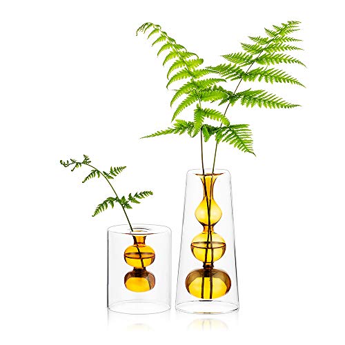 Glasseam Florero De Vidrio Coloreado, Juego De 2 Floreros De Vidrio De Doble Pared, Decoración Decorativa De Cristal Creativo Ideal para Tablescape En Bodas, Eventos, Fiestas
