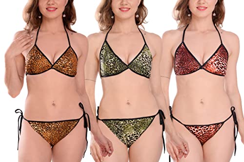 Image of WomenSolid Printed Non-Padded Non-Wired Bra Panty Lingerie Set of 3 S to 3XL