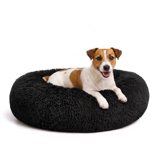 MIXJOY Orthopedic Dog Bed Comfortable Donut Cuddler Round Pet Beds Ultra Soft Washable Dog and Cat Cushion (20''/23''/30'') (27'', Black)