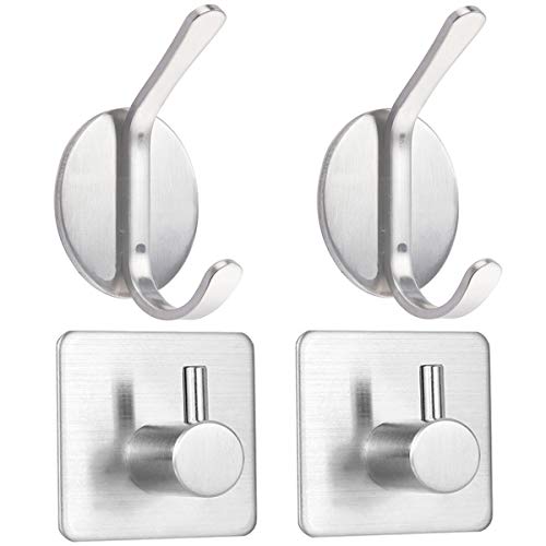Ganchos autoadhesivos, 4 piezas de acero inoxidable, cocina, baños, batas, soportes para toallas, gancho de pared adhesivo, ganchos para llaves, ganchos para suministros de oficina