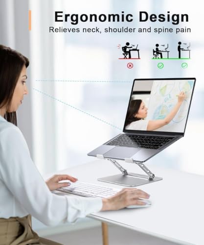 Image of Aoviho Adjustable Laptop Stand for Desk,Portable Laptop Stand Holder and Riser,Foldable Aluminum Notebook Computer Stands for MacBook Air Pro HP Lenovo Dell Samsung Chromebook, 10-15.6 inch, Silver