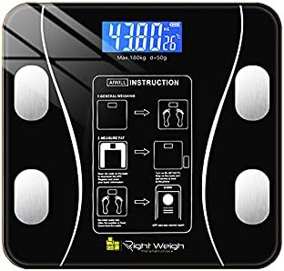 Tempered Glass Body Fat Scale Wireless BMI Scale Digital Bathroom Smart Scale Fitness Scale with Bluetooth Connectivity Option, Battery Operated Weight loss Scale, Measure Body Fat Up to 396 LB- Black