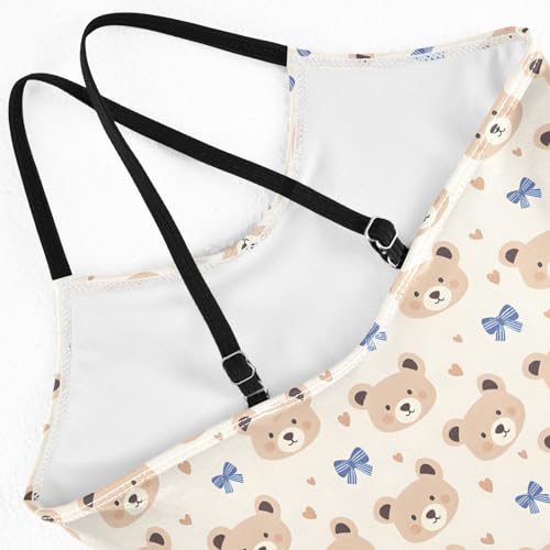 senya Girls Swimsuits One-Piece Swimwear Tie Bathing Suit Beach Summer Round Neck 9-10T Bear Blue Bow Pattern4