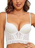 Jpsamo Bralettes for Women Push up Bra Padded Sexy Lace Longline Bras Add One Cup Corset Top Bustier 38C White