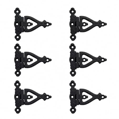 Renovators Supply Manufacturing Pack of 6 Cabinet Door Strap Hinge with Hardware 3 in. Rust Resistant Black Wrought Iron Flush Mount Hinge for Cabinets