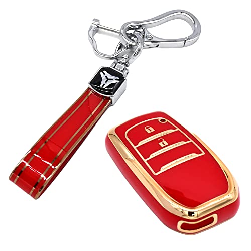 Image of KMH TPU Gold Car Smart Key Cover Compatible for Toyota Innova Crysta 2 Push Button Smart Flip Key Shell Case Holder, Full Key Protection (White Gold & Red Gold) Pack of 2