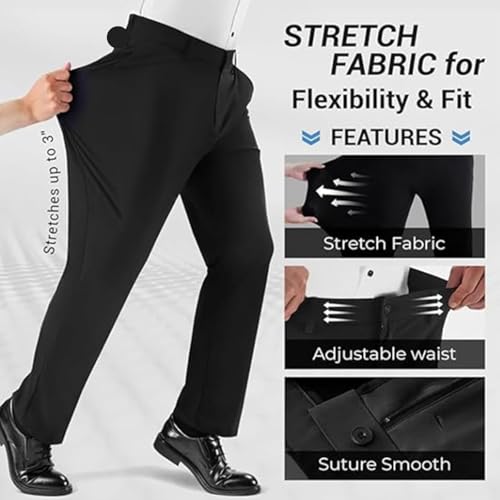 Calormas Mens Pants, Timelessflex - Men's High Stretch Straight Fit Pants, Timelessflex Mens Pants, Casual Suit Pants2