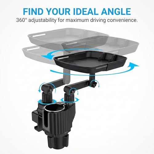 Universal 360° Swivel Car Cup Holder Tray with Adjustable Phone Mount & Expandable Base – Multi-Functional Eating Table for Cup Holders, Food & Drink Stand, Travel Organizer by Elecphbo - Used condition - Image 4